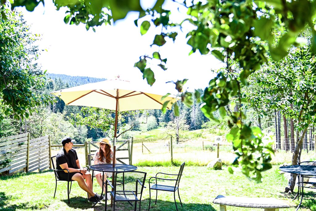 Couple relaxing outside